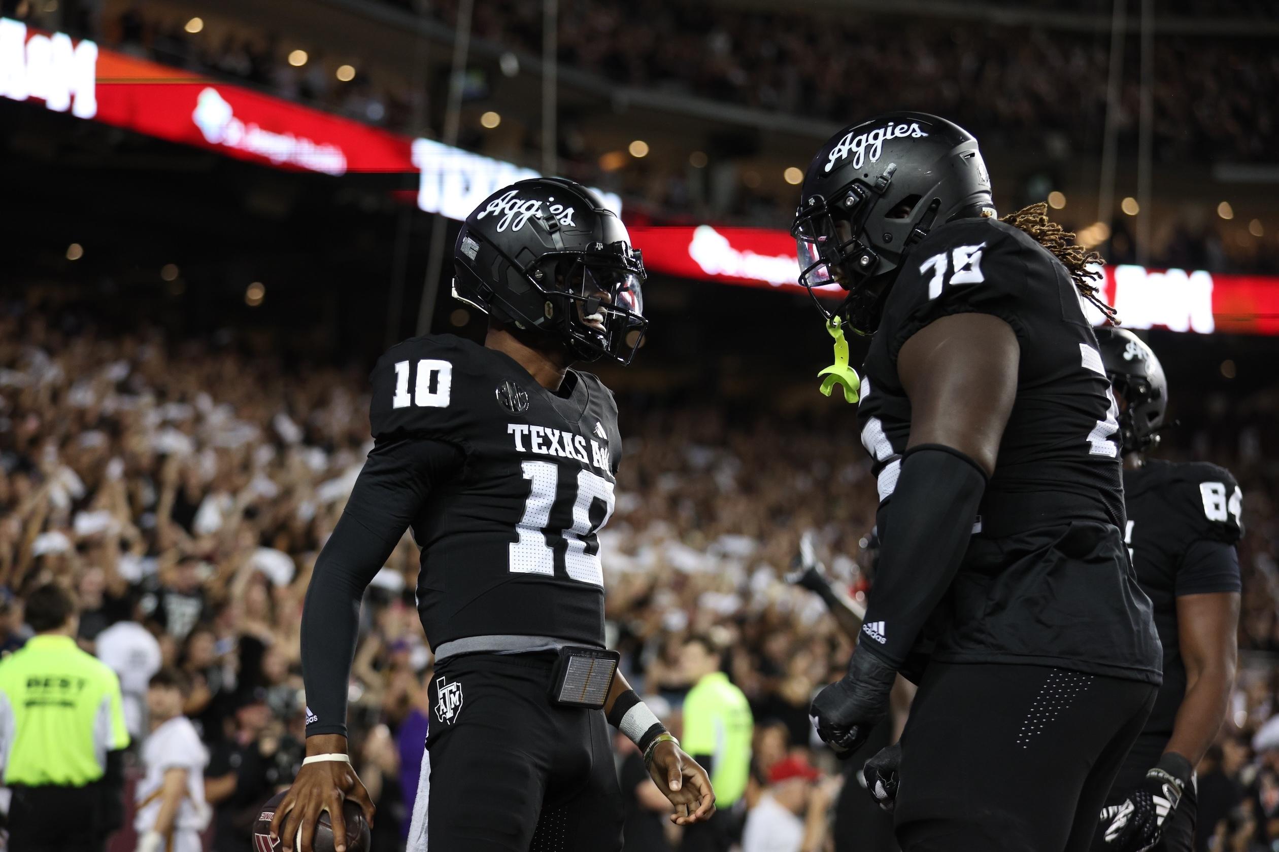 Texas A&M celebrates one of five touchdowns in upset over LSU