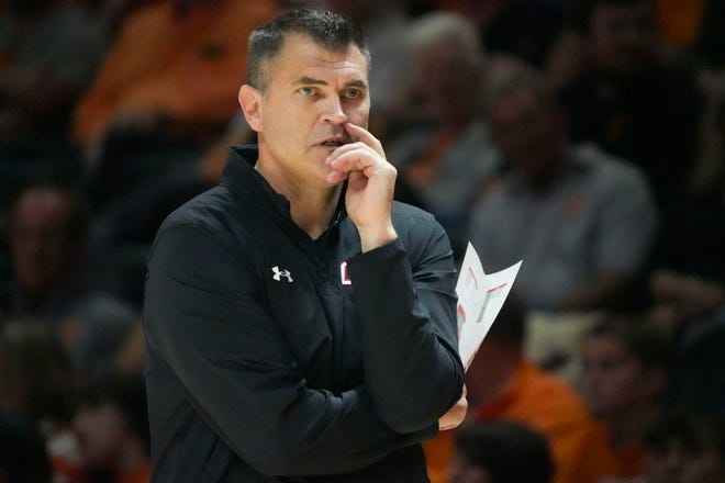 Gardner-Webb basketball coach Jeremy Luther during the NCAA college basketball game against Tennessee on Monday, Nov. 4, 2024, in Knoxville, Tenn.