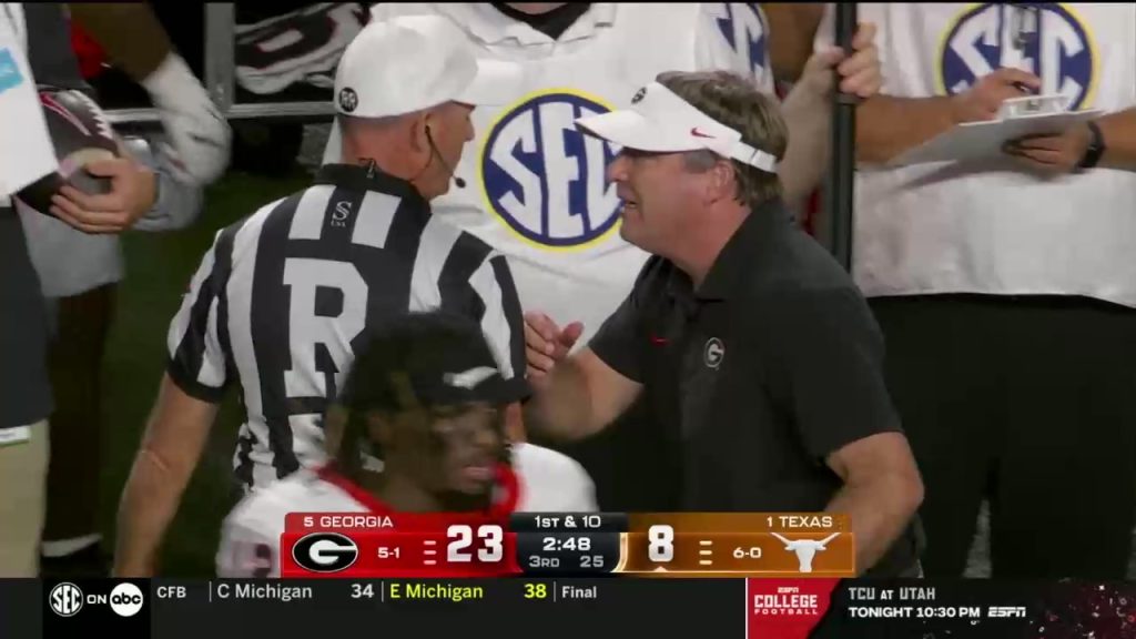 With the help of Bill LeMonnier, Chris Fowler and Kirk Herbstreit attempted to navigate a crazy sequence during the Georgia/Texas game. Photo Credit: ABC