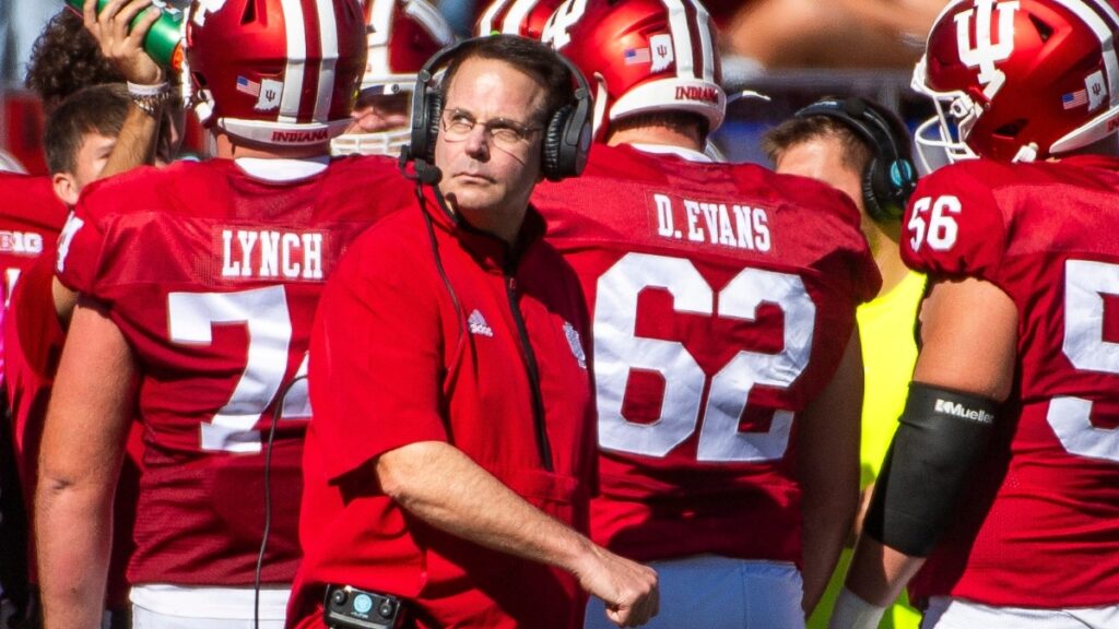 Indiana Head Coach Curt Cignetti looks up at the scoreboard during the Indiana versus Nebraska football game at Memorial Stadium on Saturday, Oct. 19, 2024. | USA Today Network