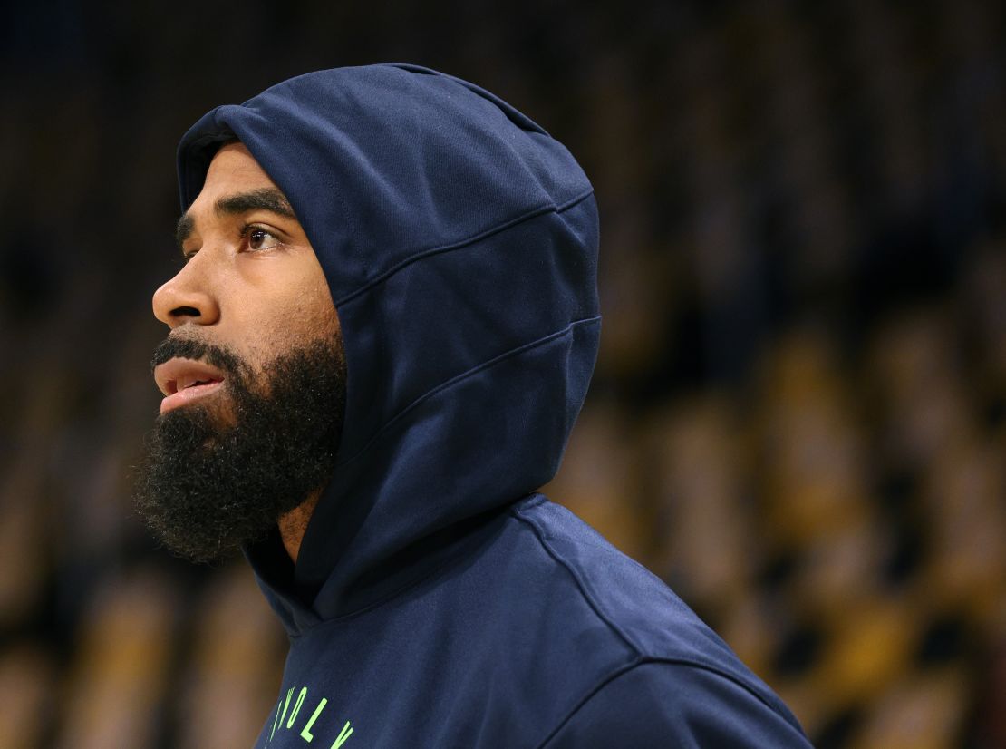 Mike Conley Jr. of the Minnesota Timberwolves warms up before an October 22 game in Los Angeles. Conley's home reportedly was broken into while he was at a Vikings football game.