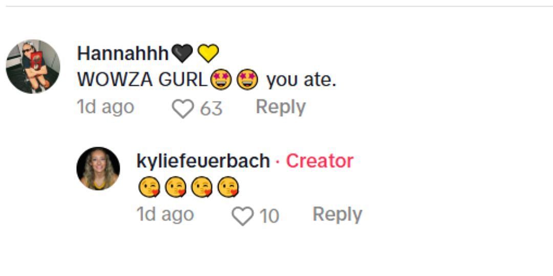 Hannah Stuelke's comment on Kylie Feuerbach's TikTok video. Image via @kyliefeuerbach