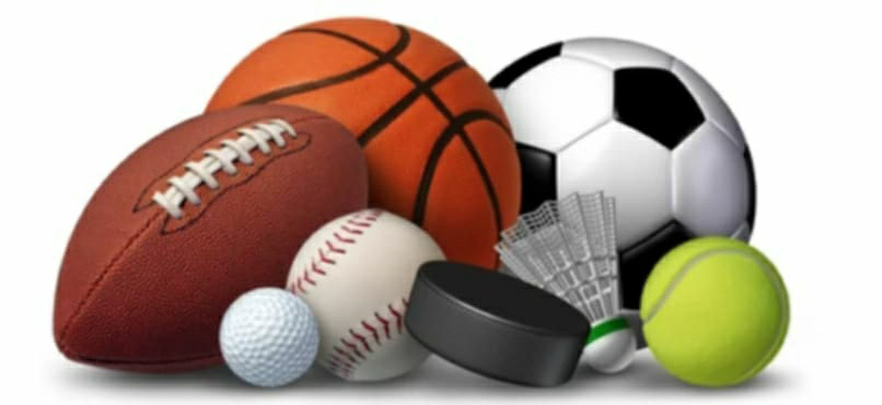 Photo of The Sports and More Sports logo featuring a collection of sports equipment, including a football, basketball, soccer ball, baseball, tennis ball, hockey puck, golf ball, and a badminton shuttlecock, representing the platform's focus on diverse sports coverage.