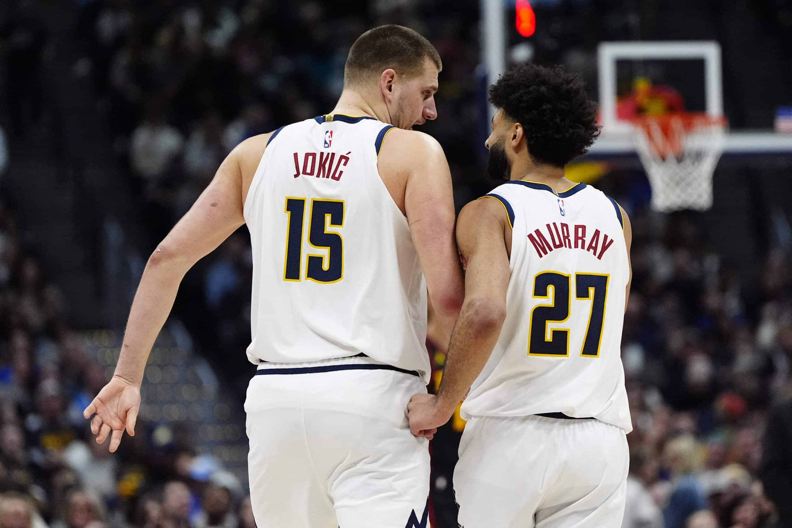 Denver Nuggets center Nikola Jokic (15) and guard Jamal Murray vs Atlanta Hawks NBA