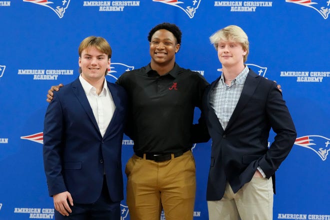 Evan Lightsey, Eric Hines and Cade Durrett signed to play baseball at the college level at ACA Tuesday, Jan. 9, 2025. Lightsey signed with Northwest Mississippi, Hines will play at the University of Alabama, and Durrett at Bevill State.