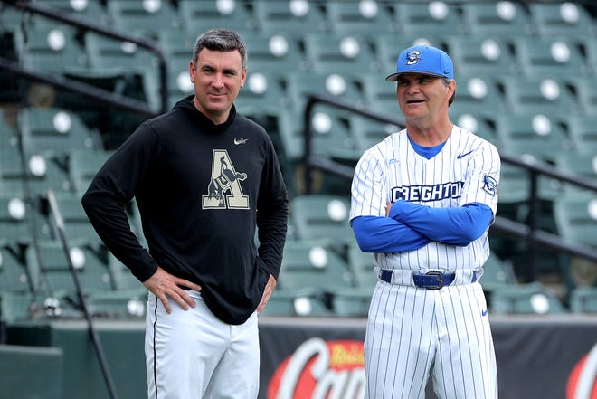 Army head baseball coach Chris Tracz, left. ARMY ATHLETICS