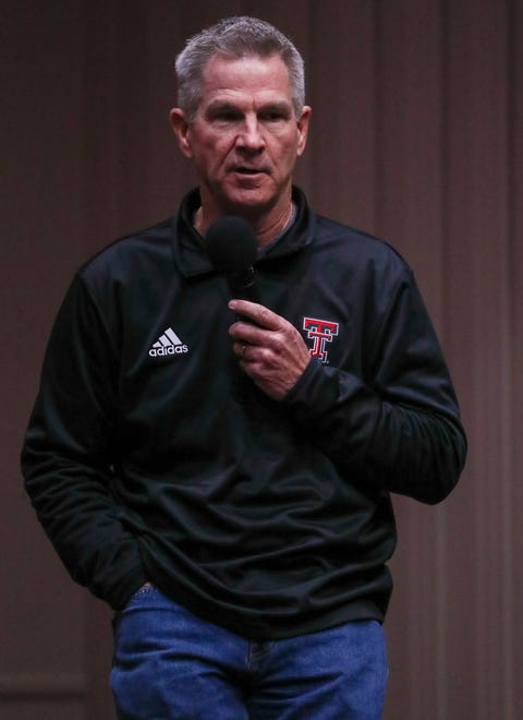 Texas Tech head coach Tim Tadlock speaks during the College Baseball Foundation's First Pitch Luncheon, Thursday, Jan. 23, 2025, at the Lubbock Civic Center.