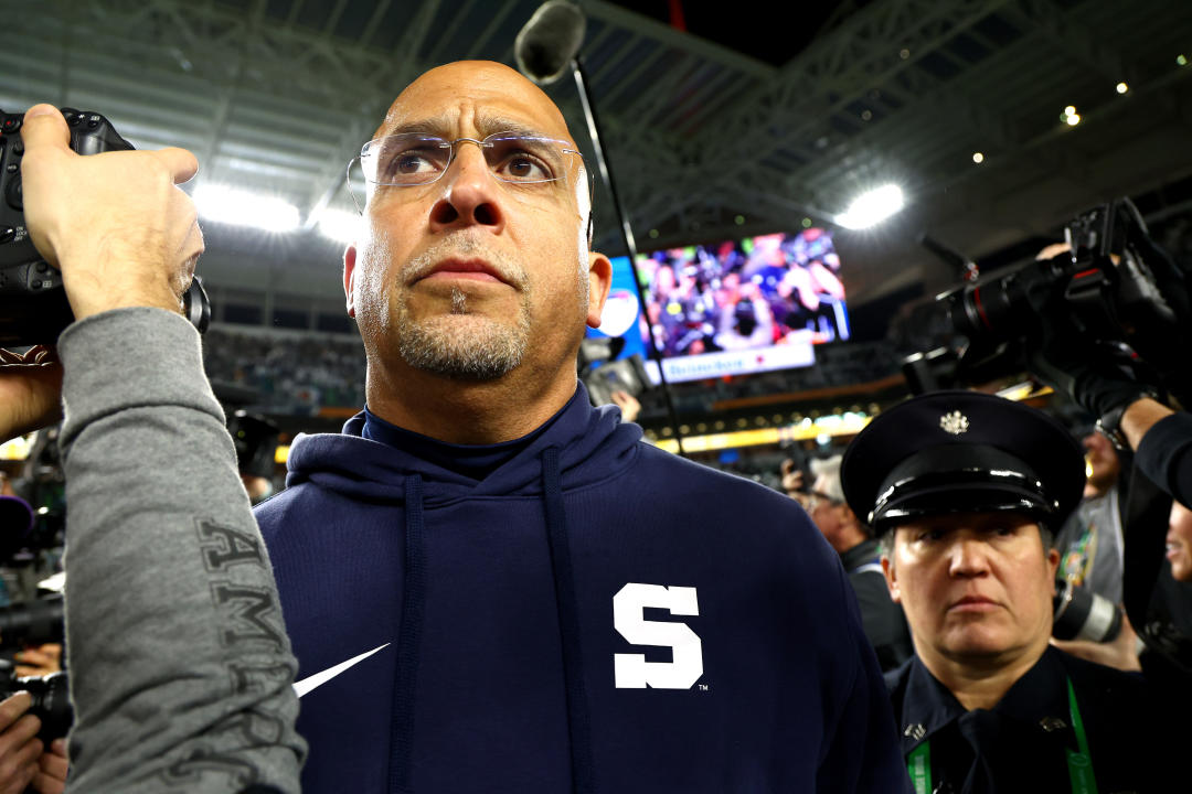 MIAMI GARDENS, FLORIDA - JANUARY 09: Head coach James Franklin of the Penn State Nittany Lions walks off the field after losing to the Notre Dame Fighting Irish 27-24 in the Capital One Orange Bowl at Hard Rock Stadium on January 09, 2025 in Miami Gardens, Florida. (Photo by Megan Briggs/Getty Images)