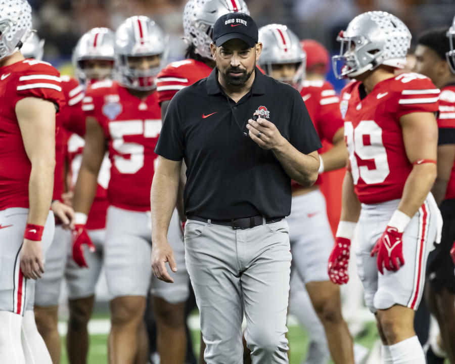 ARLINGTON, TEXAS - JANUARY 10: Head Coach Ryan Day of the Ohio State Buckeyes during a game between the Ohio State Buckeyes and the Texas Longhorns at the Goodyear Cotton Bowl at AT&T Stadium on January 10, 2025 in Arlington, Texas. (Photo by Steve Limentani/ISI Photos/Getty Images)