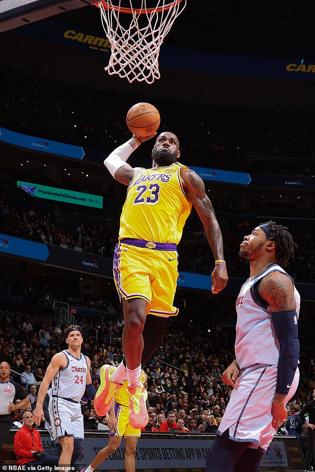 His dad LeBron James led the way with 24 points and 11 assists as the Lakers won 134-96