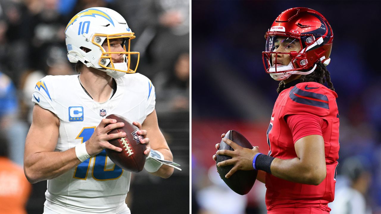 Los Angeles Chargers quarterback Justin Herbert, left, and Houston Texans quarterback CJ Stroud.