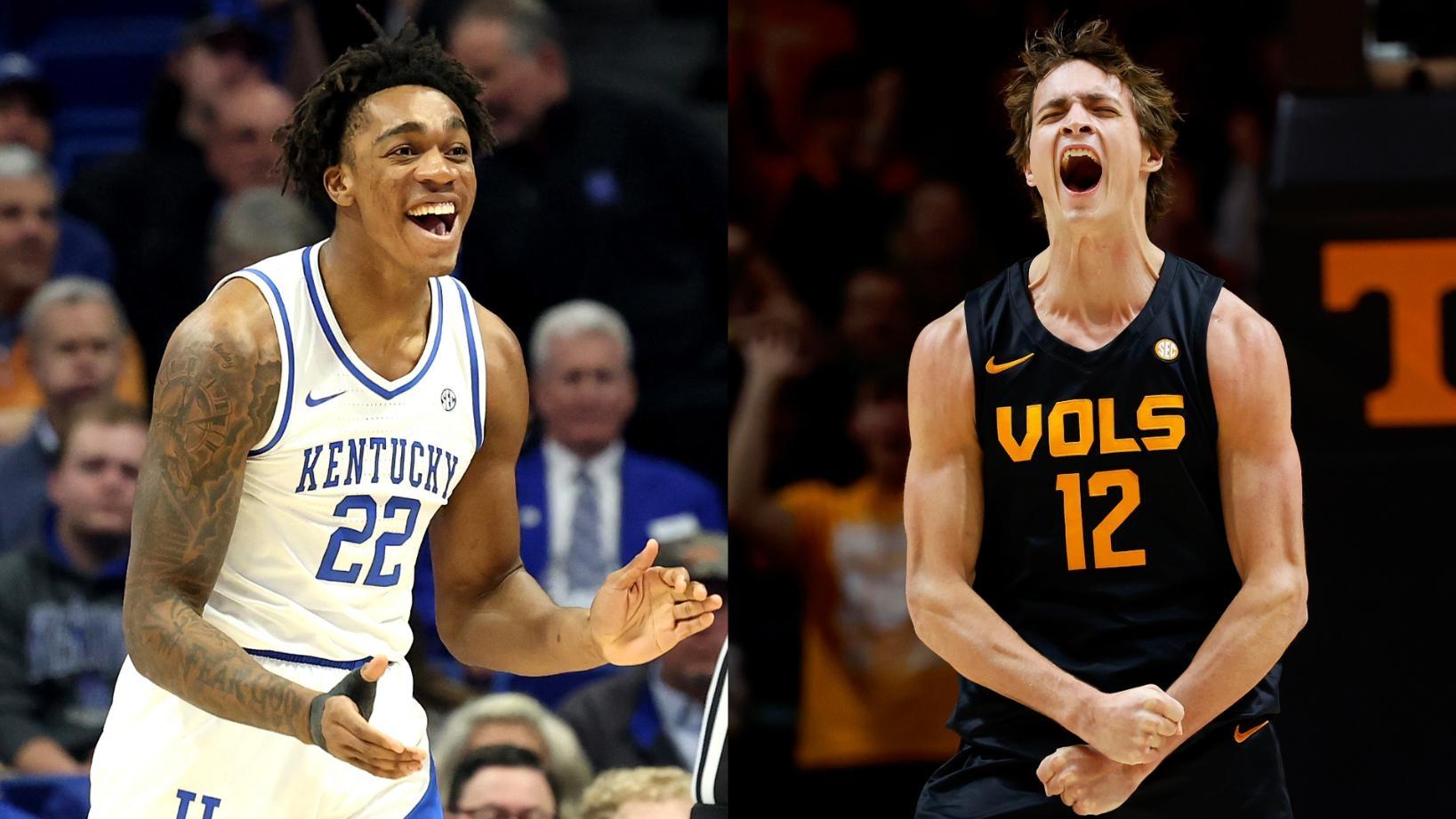 A side-by-side graphic of players from Tennessee and Kentucky's basketball teams