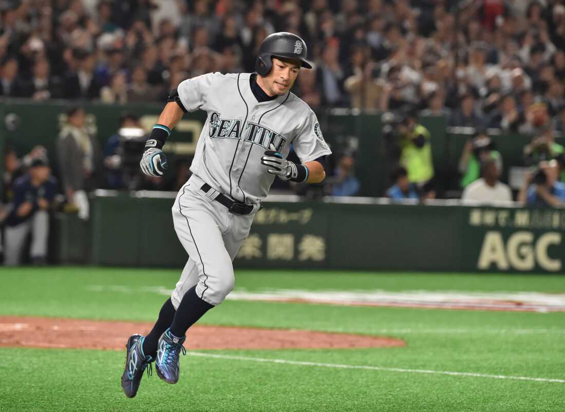 Seattle Mariners Ichiro Suzuki runs to first base in a game against the Oakland Athletics during their baseball game at the Major League Baseball Japan Opening Series in Tokyo, on March 20, 2019.