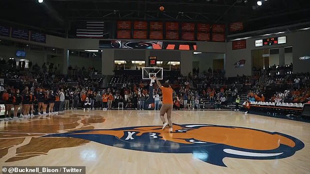 Former Major League Baseball star Alex Rodriguez showed his skill on the hardwood Sunday by banking in a half-court shot to win a Bucknell student $10,000