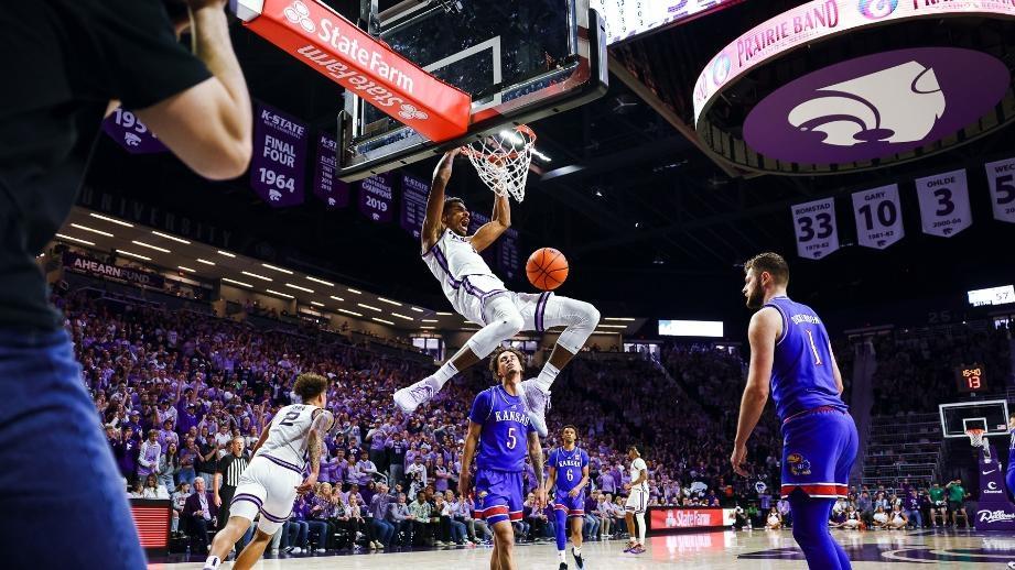 David N'Guessan dunks over a Kansas defender.