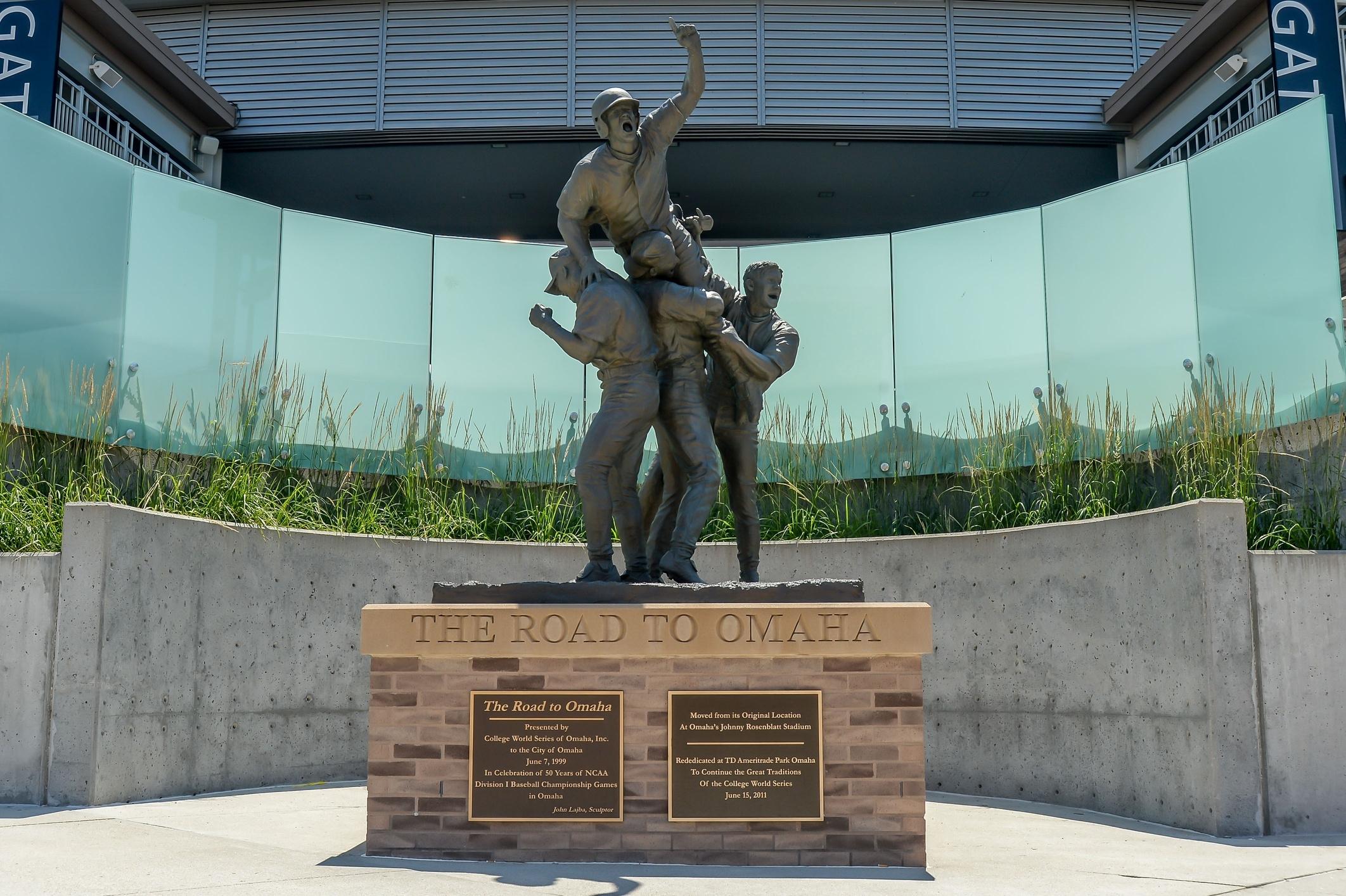 The Road to Omaha statue at the College World Series.