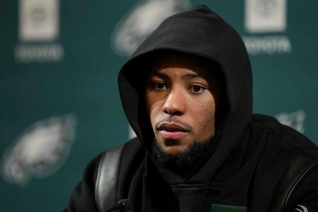 Saquon Barkley speaking during a press conference