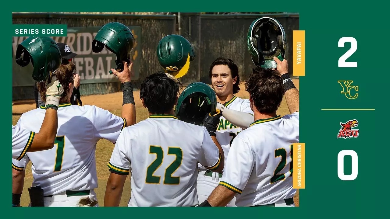 Yavapai College Baseball team and 2-0 score from game.