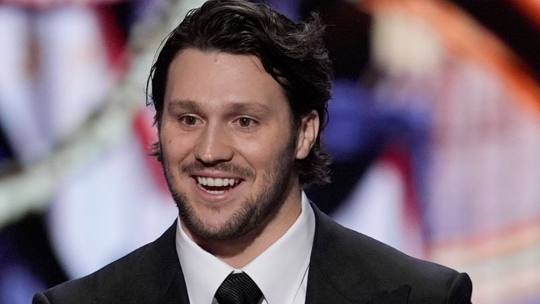 Buffalo Bills' Josh Allen, AP Most valuable player speaks during the NFL Honors award show ahead of the Super Bowl 59 football game, Thursday, Feb. 6, 2025, in New Orleans. (AP Photo/David J. Phillip) 