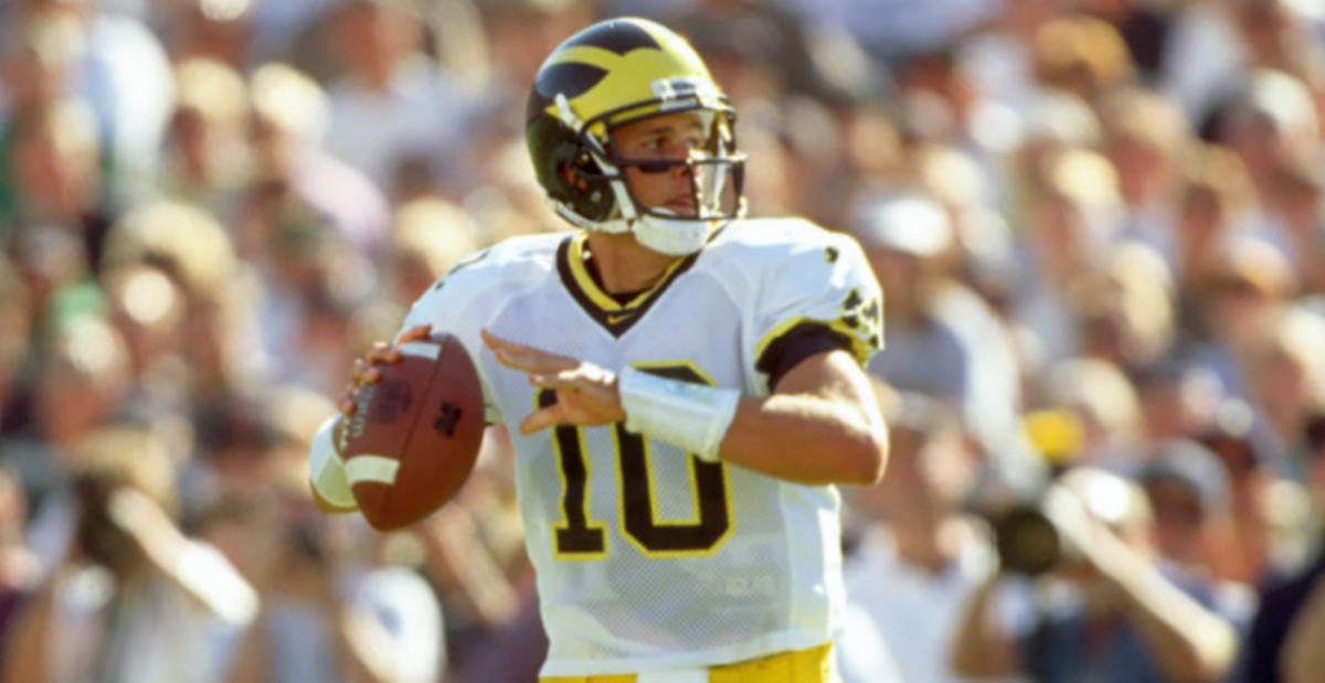 Michigan Wolverines quarterback and future 7-time Super Bowl champion Tom Brady during a college football game.