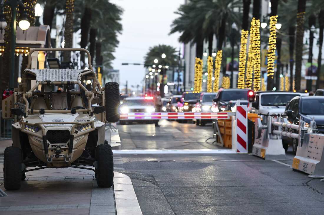 Law enforcement block off a street in New Orleans.