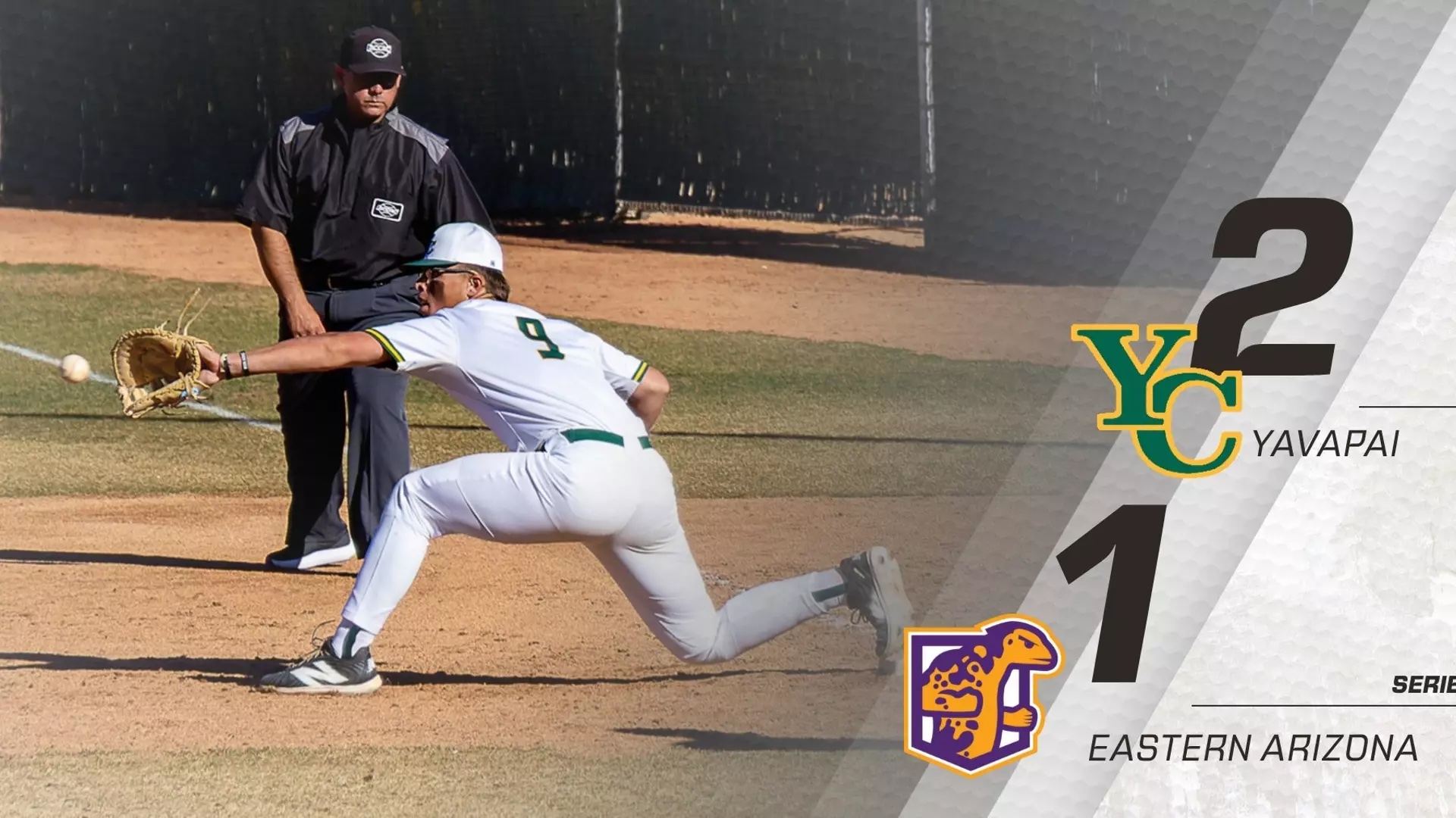 Prescott Yavapai College baseball player on field catching a ball.