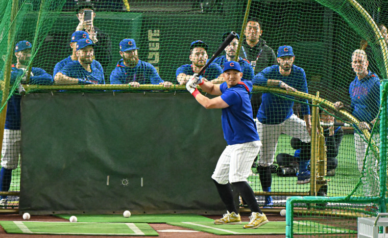 Seiya Suzuki #27 of the Chicago Cubs during a workout day.