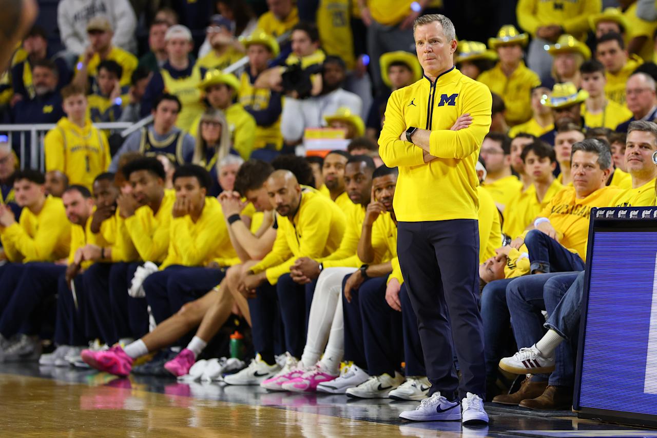 ANN ARBOR, MICHIGAN - FEBRUARY 21: Head coach Dusty May of the Michigan Wolverines while playing the Michigan State Spartans at Crisler Arena on February 21, 2025 in Ann Arbor, Michigan. (Photo by Gregory Shamus/Getty Images)