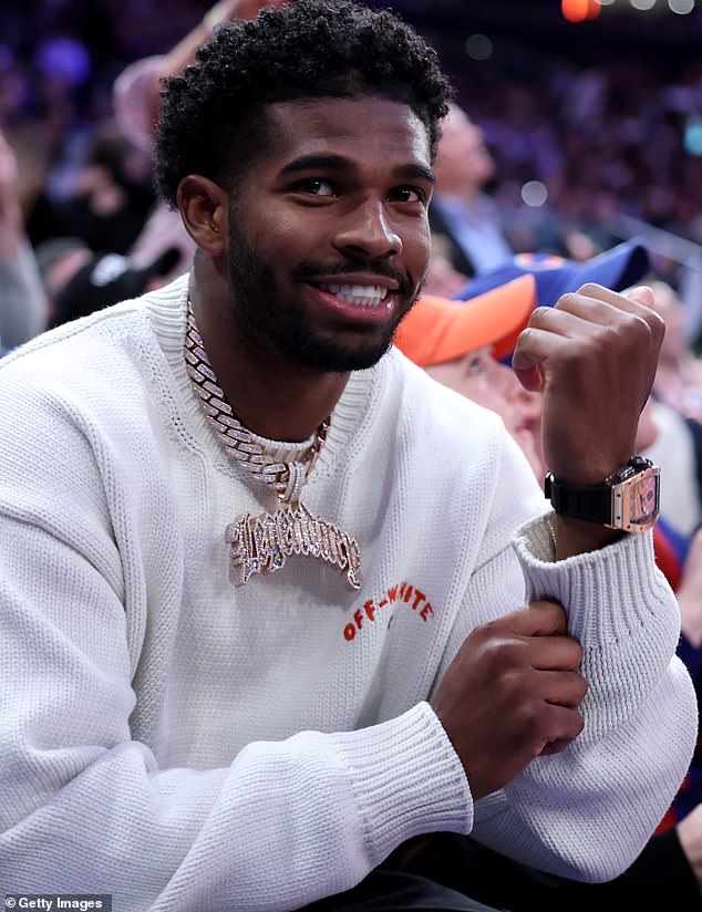 Shedeur Sanders attends a Hawks-Knicks game in New York in December, when he was still thought to be in the running to be the first pick of the 2025 NFL Draft