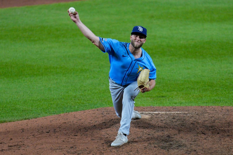 Tampa Bay Rays relief pitcher Justin Sterner throws during game against the Baltimore Orioles Friday, May 31, 2024, in Baltimore.