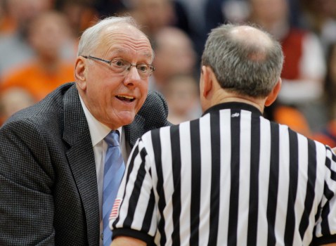Jim Boeheim Syracuse head coach Jim Boeheim has words with an official in the second half of an NCAA college basketball game against Florida State in Syracuse, N.Y., Saturday, Jan. 28, 2017. Syracuse won 82-72. (AP Photo/Nick Lisi)