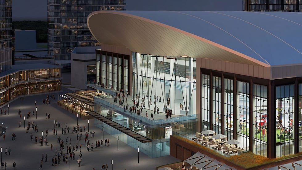 This image shows an artistic rendering of the planned arena at The Gathering at South Forsyth.
